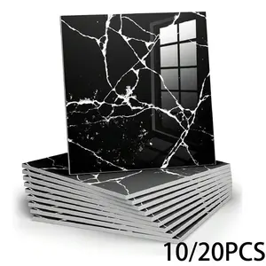 10/20pcs marble ready-to-peel waterproof PVC shower wall panels, bathroom split-proof tiles, tiled wall suitable for bedrooms and kitchens, Self Adhesive Tiles, 30 cm x 30 cm (black,19.4 square feet)