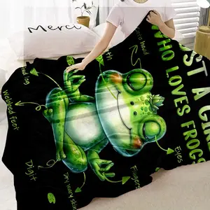 Frog Pattern Blanket, Soft Throw Blanket, Air-conditioned Room Blanket, Warm Nap Blanket for Home Office Travel Camping, Cartoon Pattern Blanket