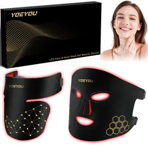 Red Light Therapy for Face and Neck, LED Face & Neck Mask Set, 850nm Near Infrared Therapy with 4 Light Waves, Portable Rechargeable Red Light Therapy Mask Skincare Device for Facial Rejuvenation, Antiaging, Tightening, Wrinkles Acne Reduction,Oil Control