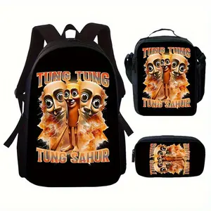 3pcs Italian Brainrot Printed Backpack Set- Lightweight Travel Backpack, Multifunctional Storage Bag, and Organizer Bag |   Adjustable shoulder strap, stylish design, suitable for teenagers