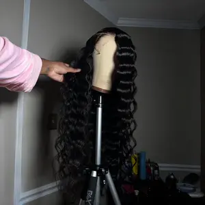 Black Wig Long Deep Wavy Wig Pre-plucked Hairline Heat Resistant Synthetic Glueless Wig for Women