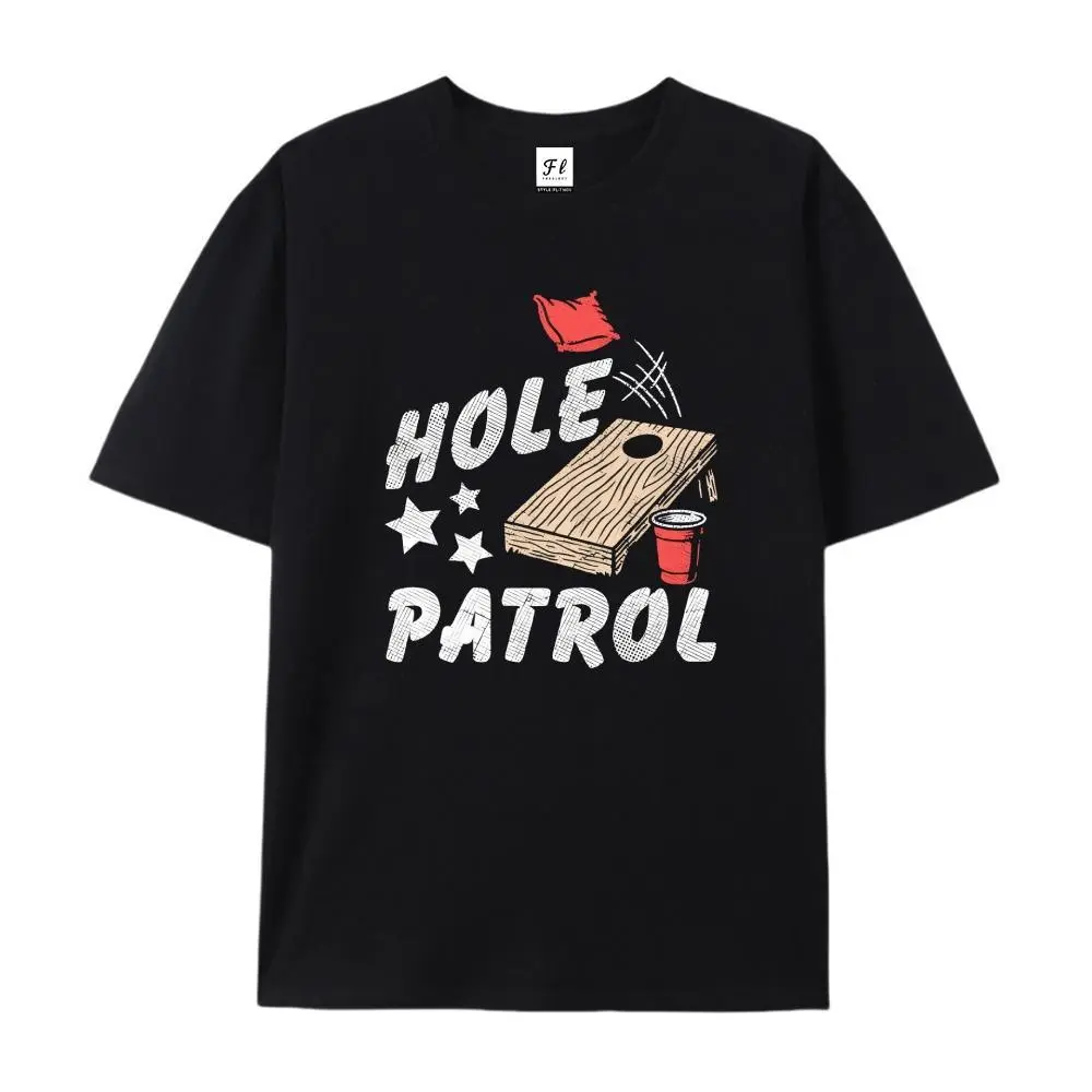 "Hole Patrol" Funny Cornhole Game Oversized Cotton T-Shirt, Retro Tailgate Party Graphic Tee, Comfort Casual Outfit, Perfect Gift For Backyard & Tailgating Lovers, Ideal Summer Outfit