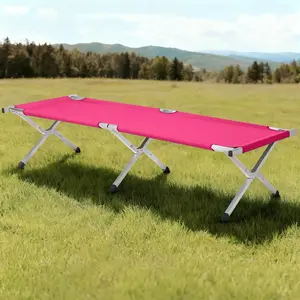 Portable Folding Camping Cot with Carrying Bag, Lightweight Aluminum Frame Outdoor Cot for Adults, Heavy Duty 450lb Support for Camp, Office, Travel, Army Green/Pink