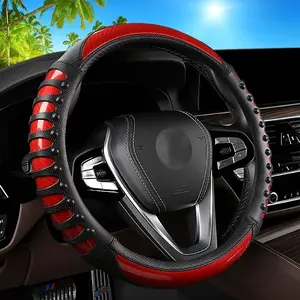 Carbon Fiber Leather Steering Wheel Cover, Sporty Design, Suitable for All Seasons, 38cm Size, Non-Sponge Rubber, Unvulcanized, Car Accessories