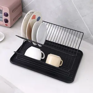 Two-Tier Foldable Dish Rack with Tray, Matte, Kitchen Plate Holder, Cup and Plate Stand, Countertop Folding Shelf, Storage & Organization