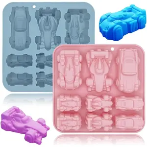 2 Pack Racing Car Jello Molds Silicone 9 Cavity 3D Car Themed Chocolate Mold Ice Cube Tray DIY Baking Tool for Kids Chocolate Cake Dessert Candy Mousse Pastry Cupcake Topper Handmade Soap Crayons