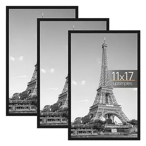upsimples 11x17 Picture Frame Black 3 Pack, 11 x 17 Frame for Horizontal or Vertical Wall Mounting - Slide-In Photo Frame Strips, Scratch-Proof Wall Gallery Poster Frame