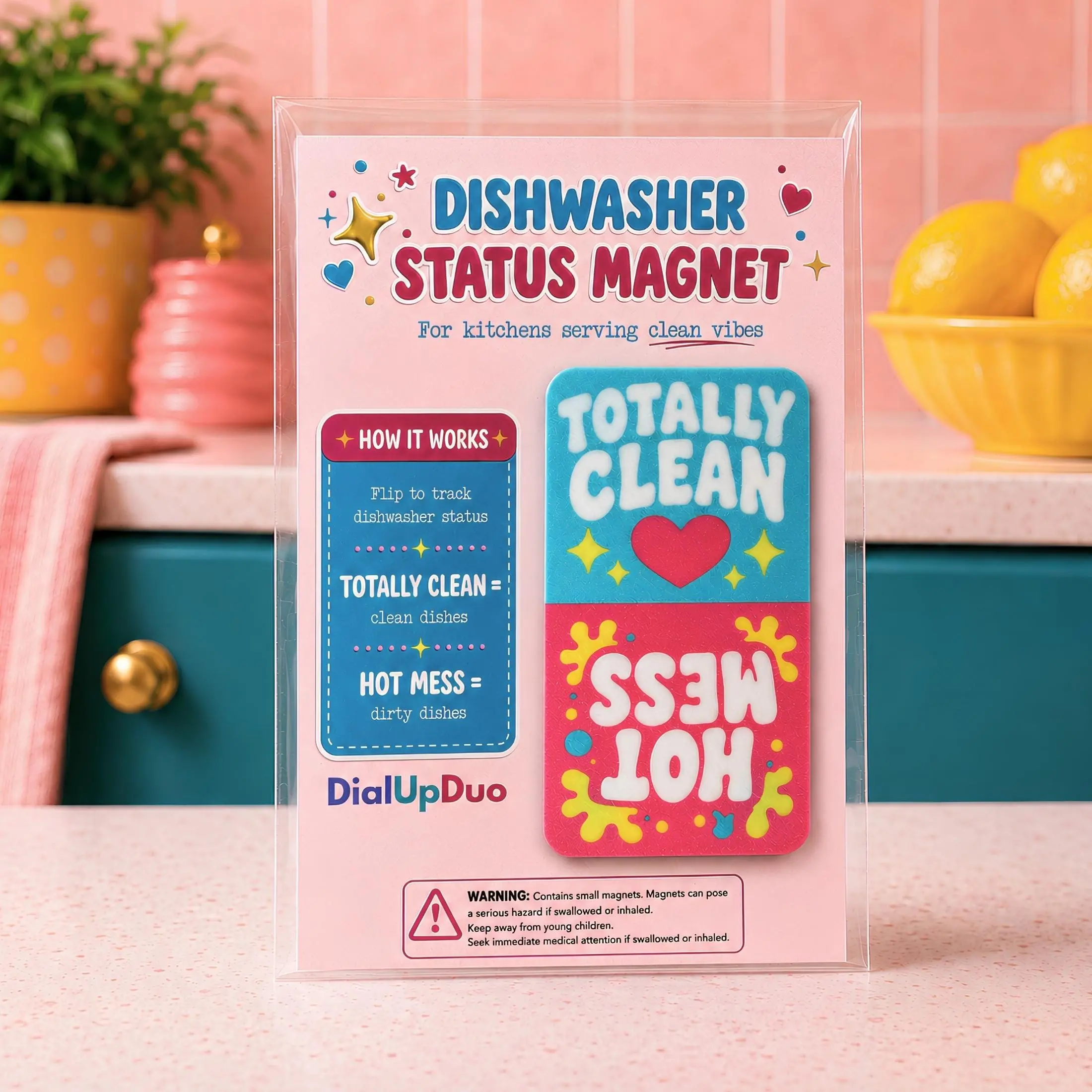 Retro Clean Dirty Dishwasher Status Magnet | Pink Colorful Kitchen Decor Gift