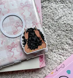 Baddie Girl Phone Grip with Middle Fingers, Sassy Melanin Woman Phone Stand, Curly Hair Aesthetic Griptok, Edgy Mobile Accessory, Gift for Bold Women