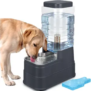 2.2 Gallon Pet Automatic Dog Water Dispenser Cat Gravity Waterer Feeder with Stainless Steel Bowl Large Capacity Puppy Feeding Raised Bowls with Filter Ice Pack for Large Pets