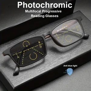 Ultralight TR90 Photochromic Progressive Multifocal Reading Glasses - Unisex Square Near & Far Vision, Pure Titanium Eyewear For Men & Women - Suitable for Casual, School & Business Wear - 6 Colors Available - Perfect Gift for Seniors & Pro