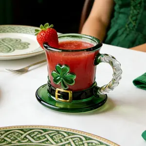 11oz Saint Patrick's Day Cup with Irish Shamrock Edges, Little Goblin Hat Design, Celtic Knot Handle Holiday Drinking Cup