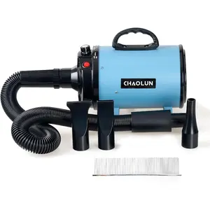 Dog Dryer for Pet Grooming, High Velocity Pet Hair Dryer with Heater, Adjustable Speed, 3 Nozzles and a Comb, Blue