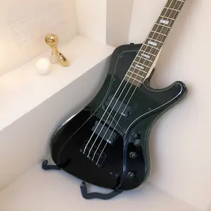 Pure Black 4-String Bass Guitar glossy Basswood Body Maple Neck