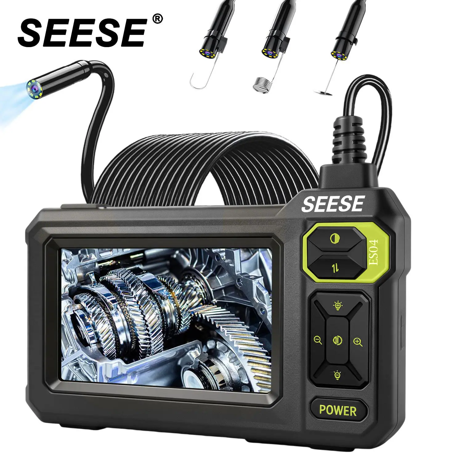 SEESE Industrial Endoscope Camera with Light, IP67 Waterproof Borescope with 4.3" 1080P HD Screen - Ideal for Automotive Engines, Plumbing Inspection​