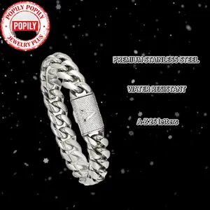 Silver Stainless Steel 14mm Cuban Link Bracelet for Men and Women, A-Z Initial Letter Flip Clasp Heavy Curb Chain Bracelet, Gothic Punk Hip Hop Style Personalized Letter Jewelry, Birthday Festival Gift for Him and Her