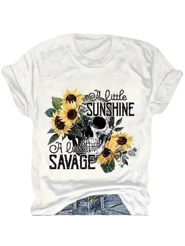 Men's Vintage "Sunshine Savage" Print T-Shirt - Short-Sleeve Cotton Crew Neck Top, Denim-Style Tops for Jeans Pairing
