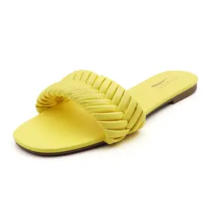 Women’s Braided Strap Slide Sandals - Chic Casual Slides for Effortless Summer Styling Yellow Versatile for Casual Outings with Braided Straps and Casual Design slipper