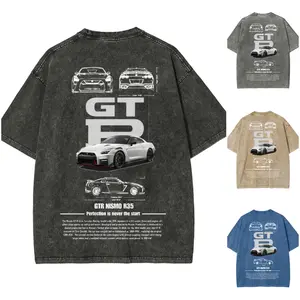 Unisex Vintage Street Style Graphic Gtr R35 T-Shirt, Comfortable Cotton Wash Tee for Racing Culture Lovers, Perfect for Couples and Casual Wear