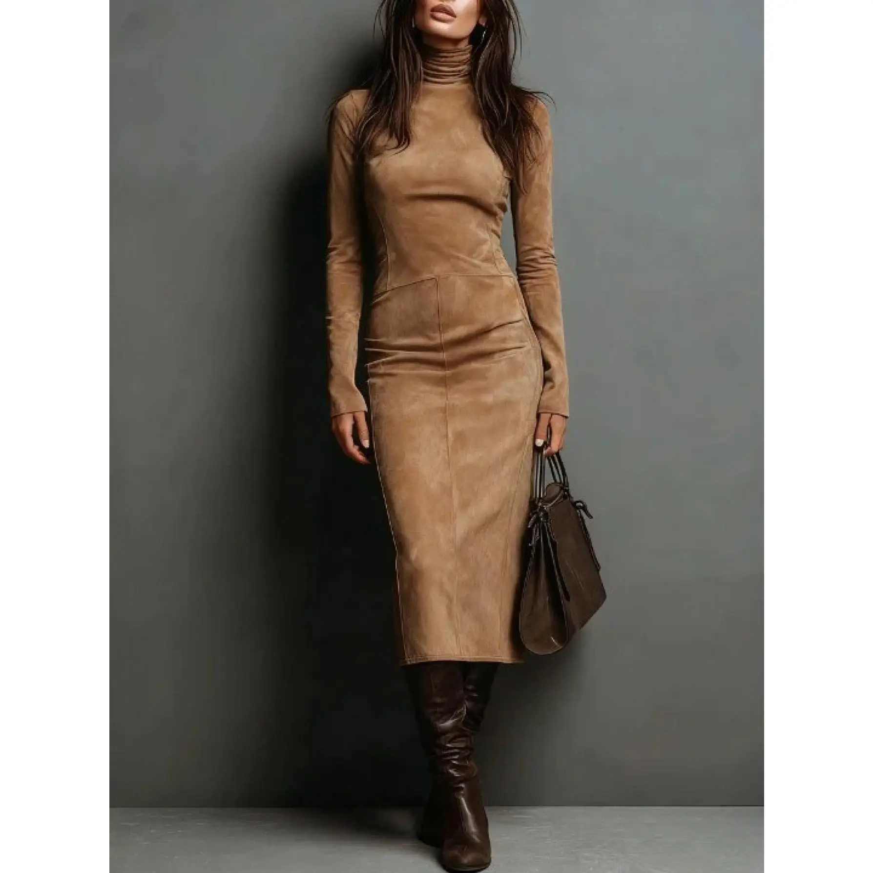 Women's Elegant Long-Sleeve High Neck Bodycon Dress - Mid-Length H-Line Slim Fit Dress, Machine Washable Winter Wedding Guest Gown or for to Party Attire (No Bulk Underneath) - TikTok Shop Women's Elegant Long-Sleeve High Neck Bodycon Dress - Mid-Length H-Line Slim Fit Dress, Machine Washable Winter Wedding Guest Gown or for to Party Attire (No Bulk Underneath) - TikTok Shop