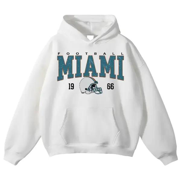 Dolphin Apparel, MIAMI FOOTBALL TEAM HOODIE - Graphic Helmet Retro Hoodie, Hometown Pullover Retro 90s Sports Team, Helmet Football Hoodie, Miami Football Graphic Hoodie Unisex, Longsleeve Casual Cotton Hoodie Gift For Fans Women & Men Trendy