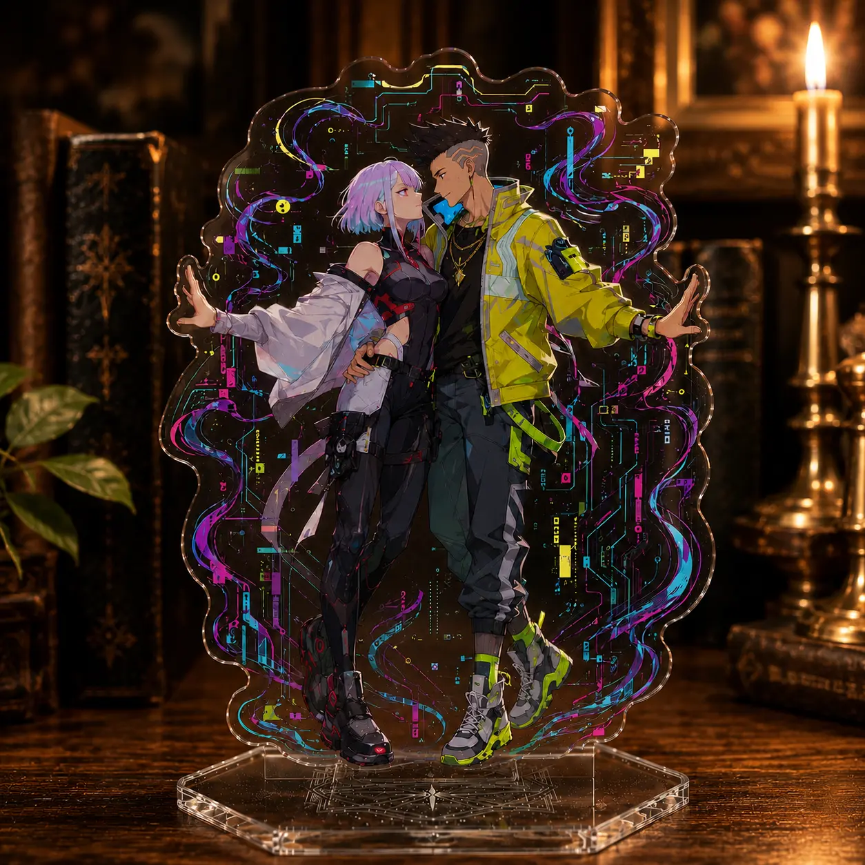 Lucy & David Cyberpunk Edgerunners Acrylic Standee - Home Decor Statue, Bookshelf Display Accessory, Book Lover Gift