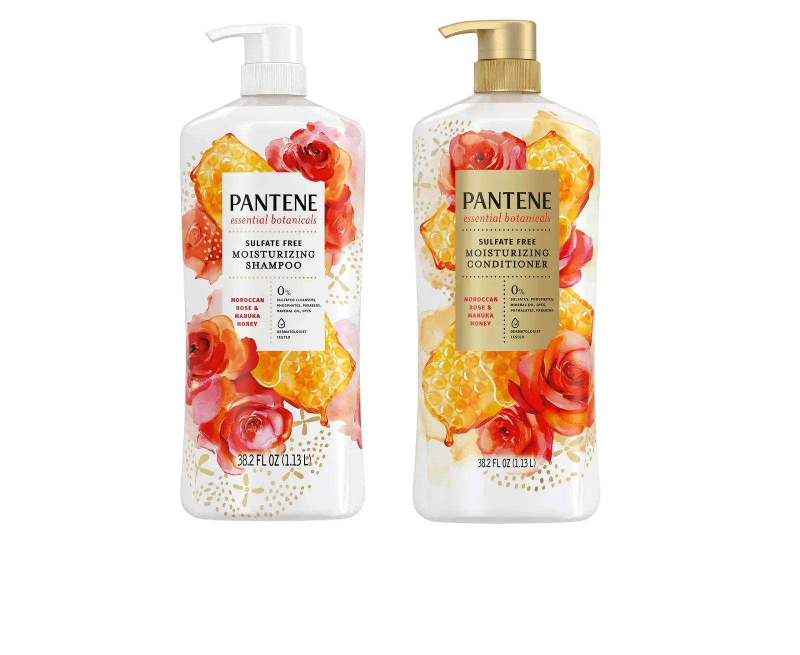 Pantene Essential Botanicals Shampoo & Conditioner Set, Sulfate-Free Hydrating Haircare with Moroccan Argan Oil, Orange Blossom Scent, 38.2 fl oz, Cleanser, Daily