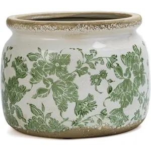 Large Ceramic Pot for Planters, Ice Crack Glazed Flower Pot with Drainage Holes,5.91inch Vintage Planters for Indoor and Outdoor(Green)