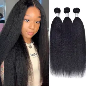 12A Kinky Straight Human Hair Bundles 22 24 26 Inch 100% Real Virgin Human Hair Yaki Straight Bundles Human Hair Extension for Women Natural Color