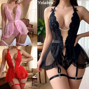 Plus Size Sexy Lingerie Lace See Through Mesh Suspender Skirt Exposed Breast Jumpsuit Alluring Seduction Style Soft Stretchy Fabric Comfortable Slim Fit Eye Catching Design Nightwear Bedroom Wear Romantic Occasions Stylish Outfit