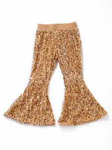 gold sequin Print Bell bottoms Girls pants