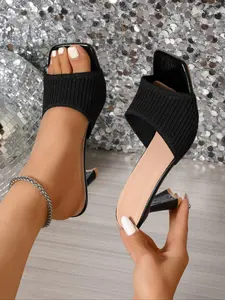 Women's Fashionable Plain Color Chain Decor Sandals, Elegant Square Toe High Heel Sandals for Summer, Lightweight Breathable Comfortable Shoes for Daily Wear, Girl, Elegant Classy Sandals