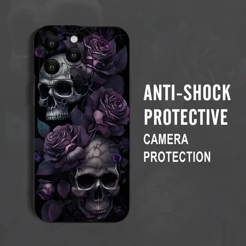 Premium Soft Protective Smartphone Case for iPhone 11/12/13/14/15 (Plus, Pro, Max, Mini) - Skull Rose Pattern, Handheld Cellphone Device Protection, Ideal Holiday/Birthday Gift for Loved Ones or Yourself, Devices, Casing