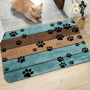 1PCS Dog Cat Paw Prints Doormat Dog By Mat For Muddy Paws Entrance Front By Back, Water Absorbent Quick Drying Dog Sleeping Blanket With Non-slip Backing