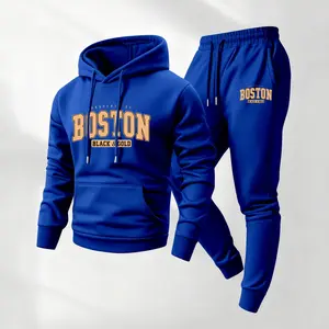 Men's Boston Printed Hoodie and Drawstring Sweatpants Set, Menswear, Casual Athletic Long Sleeve Hooded Jacket & Trousers for Fall & Winter, Men's Clothing for Daily Wear, Sportswear Indoor Outdoor, Tracksuit, Athleisure Summer Clothes2