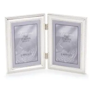 Lawrence Frames  Lawrence Frames 4x6 Hinged Double - Vertical - Metal Picture Frame Silver-Plate with Delicate Beading