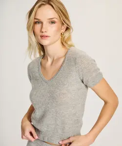 Lightweight Cashmere Short Sleeve V-Neck Sweater