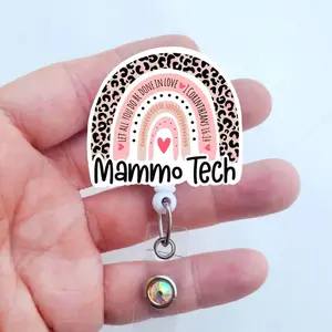 Mammo Tech Badge Reel, Mammography Rainbow ID Holder, Retractable Badge Reel for Imaging Staff BUW