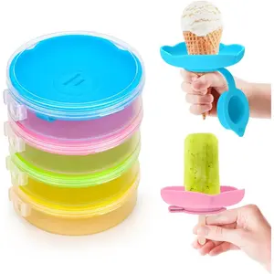 Silicone Popsicle Holders with Travel Case, Mess Free Ice Cream Cone Holders for Kids to Manage Melting Frozen Treats, Reusable & Dishwasher Safe Popsicle Drip Catcher for Party Home (4 Pack)