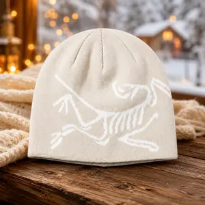 Arc'teryx Style Bird Head Beanie | Embroidered Bird Skeleton Logo Knit Hat | Cozy Winter Skull Cap for Men & Women