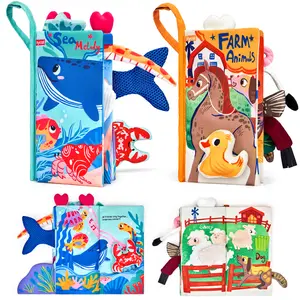 JoyCat Baby Toys, Farm & Ocean Baby Soft Toys, Cloth Board for Baby Shower Newborn, Gifts for Boys Girls Stocking Stuffers, Touch and Feel Tummy Time Crinkle Cloth Books for Infant