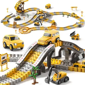 252-Piece Construction Toy Track Set with 8 Cars, Flexible Jointed Race Tracks, Ideal Gift for Kids