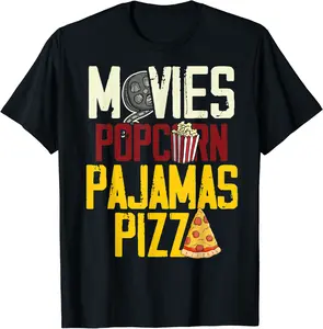 Snack Lover Gift Idea Women Girls Movie Pizza Pajama Popcorn T-Shirt - Hannahgu Shop 84B0845GFDQH