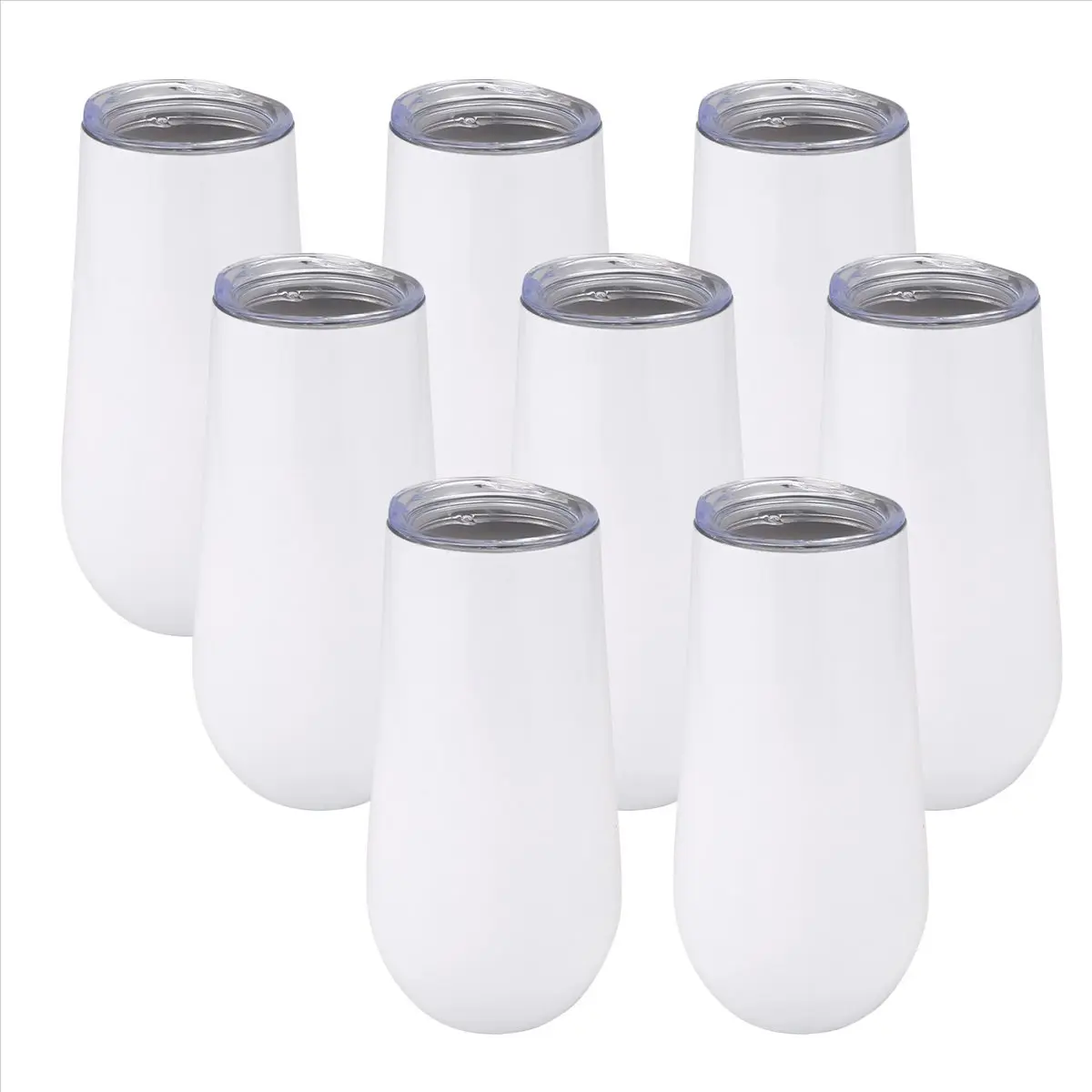 8-Pack 6 oz Double-Insulation Stainless Steel Stemless Champagne Flute Glass Set, Insulated Drink Tumblers with Lids & Straws, 12.7cm Size for Cocktails, Parties, Swimming Pools