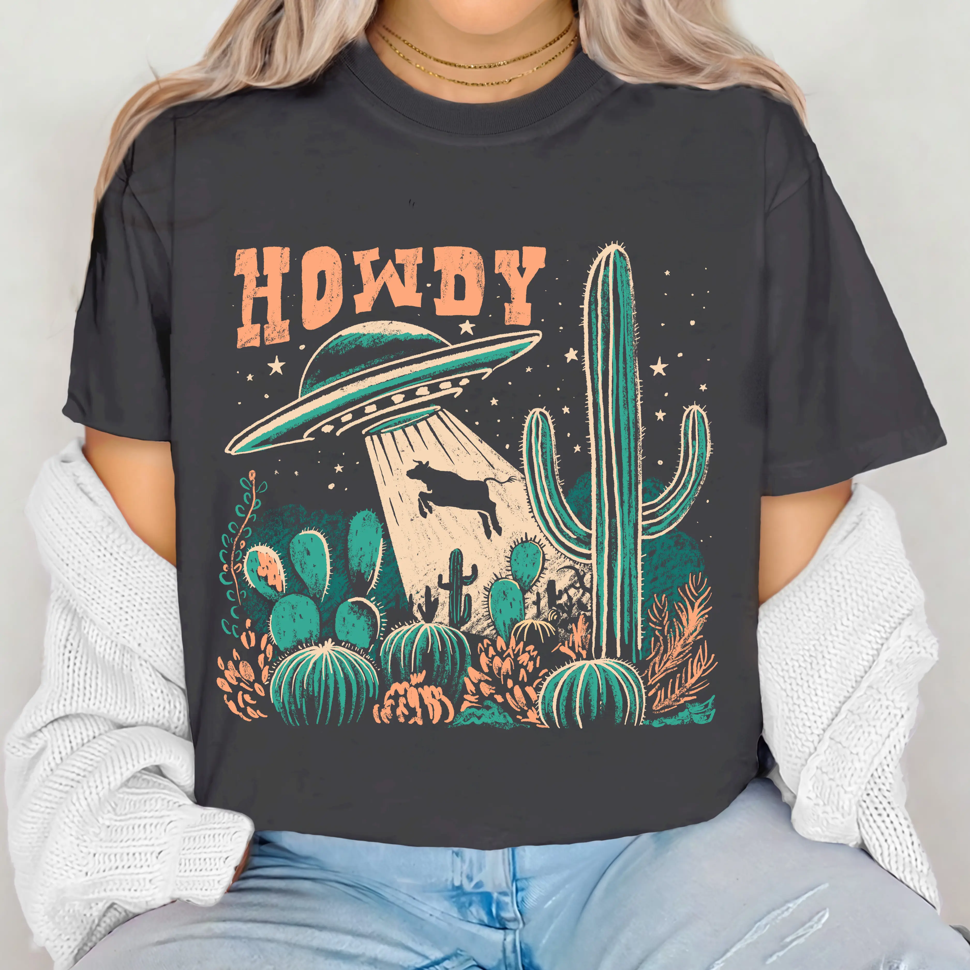 Howdy Spaceship Graphic Tee Orange Version Grey Fashion