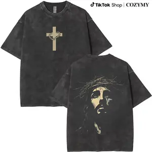 Jesus Crown of Thorns Washed Tshirt, God Apparel Tee, Easter T-Shirt, Jesus T-Shirt, Easter Streetwear, Christian Apparel Graphic Tees, Gym Pump Cover Crewneck Relaxed Fit