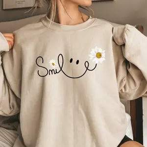 Daisy Smile Face Sweatshirt, Daisy Flower Smile Sweatshirt,  Valentine's Day Crewneck Jumper, Cute Flower Smile Gift for Her