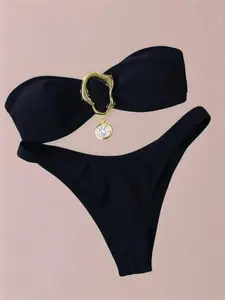 LIA Two-piece Set Women's Bikini Set, Casual Fashion Chic Swim Top & Swim Bottom Swimsuit Set, Ladies Swimwear for Beach Holiday Vacation, Y2k Bathing Suit, Bikinis Sets, Full Coverage Bikinis, Bandeau Bathing Suit