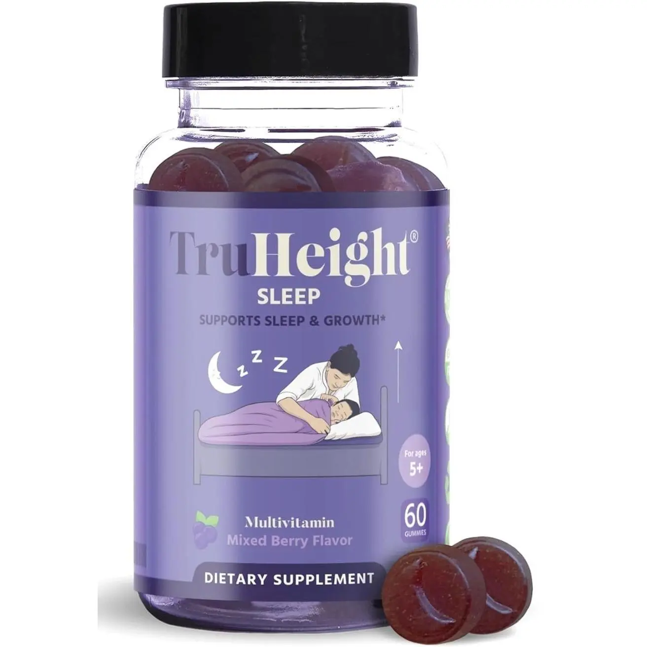 TruHeight Sleep Gummies - Kids & Teen Natural Sleep Aid for Tall & Growing Bodies - Pediatric Recommended Growth - Melatonin Gummy, Ashwagandha, L-Theanine, Lemon Balm - Mixed Berry, Taller Ages 4+