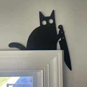 Halloween Door Decor Cat with Knife Decoration Halloween Door Decor Cat with Knife Decoration